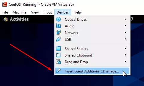 Inserting the VirtualBox Guest Additions CD image