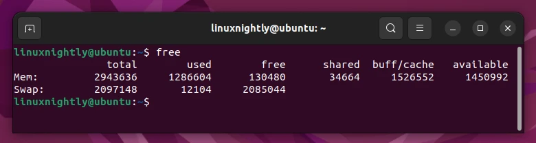 Output using free to display memory usage