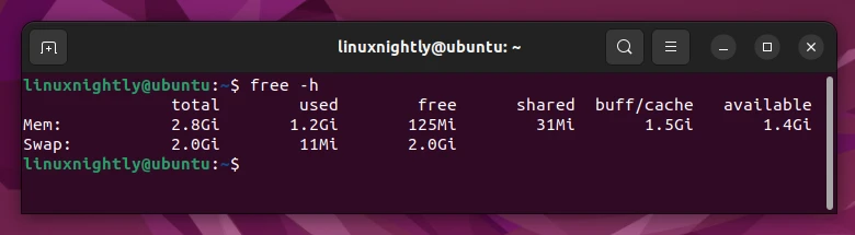 Output displaying memory usage