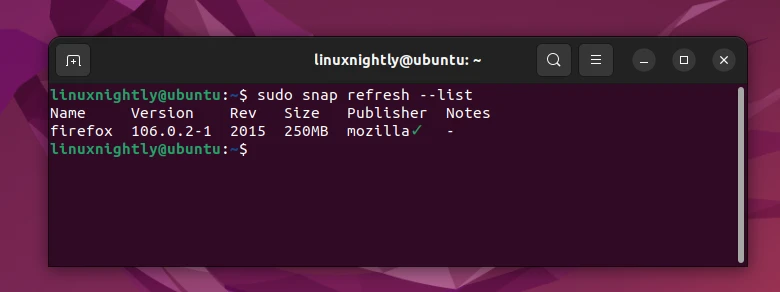 Listing the snap packages that can be updated manually