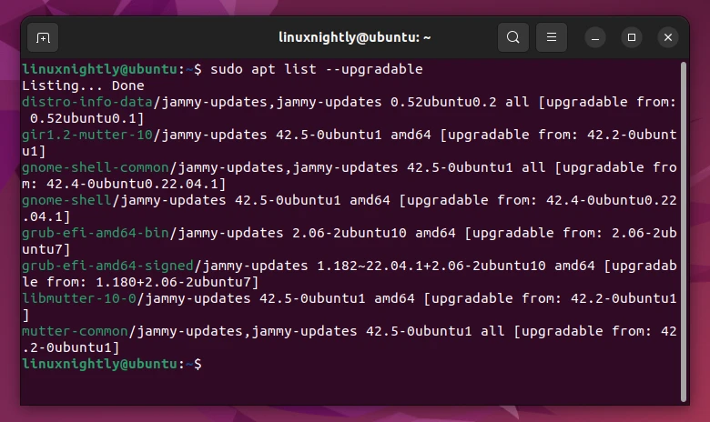 Output of upgradable packages