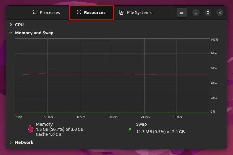 Monitoring RAM usage in GNOME System Monitor app
